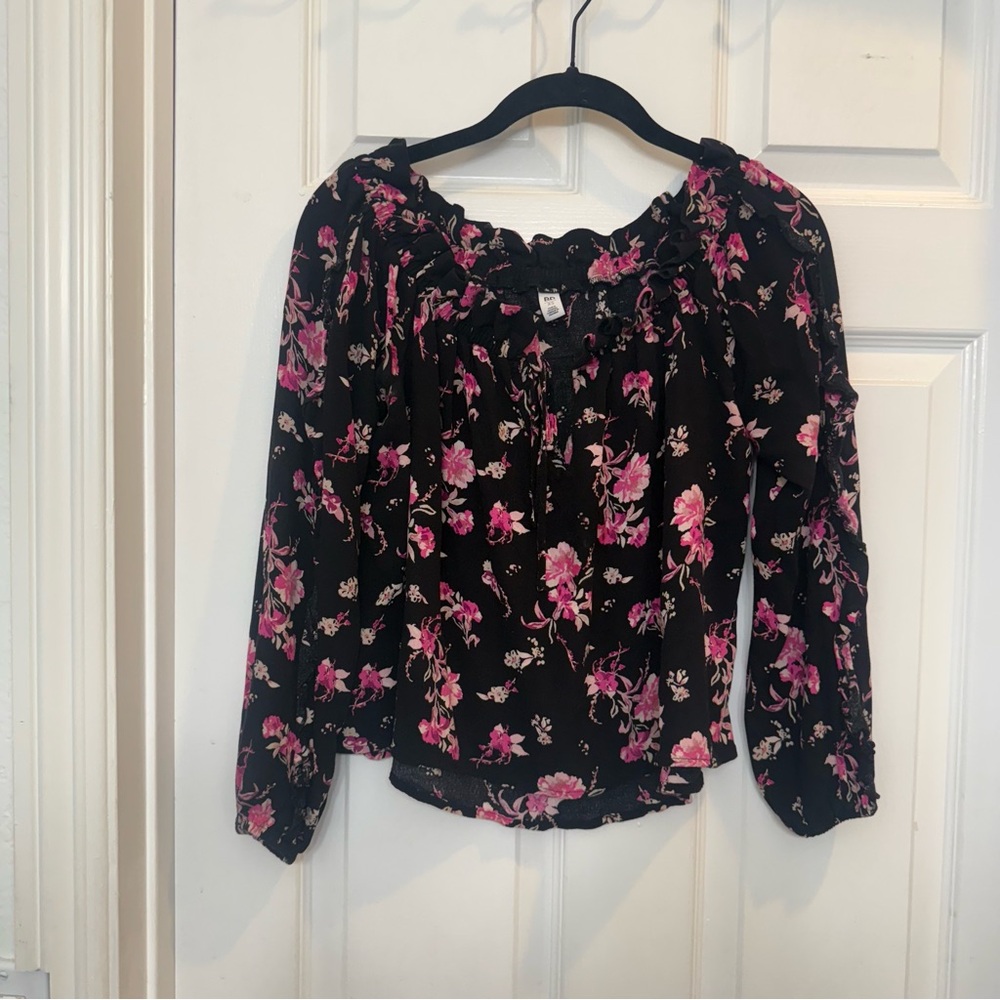 Floral Black and Pink Women's Top, Floral Off The Shoulder Top, Feminine Top
